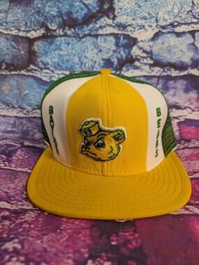 Vintage LG MENS Lucky Stripes BAYLOR UNIVERSITY Bear HAT RARE EUC! Trucker Mesh
